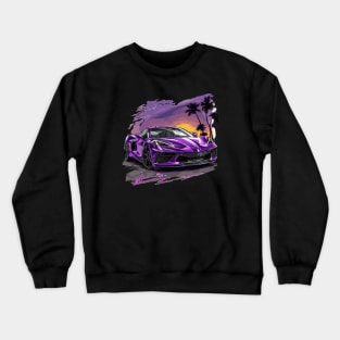 Purple C8 Corvette Stingray Tropical Sunset Supercar Racecar Muscle Car Sportscar Corvette C8 Crewneck Sweatshirt